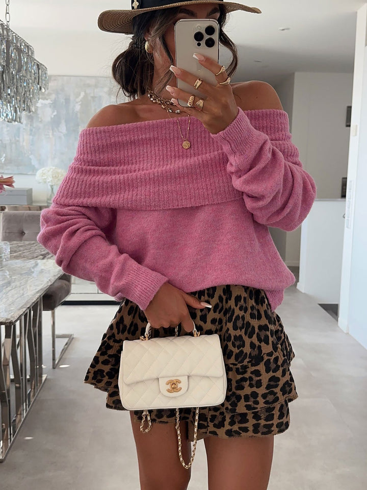 Damen lässiger Off-Shoulder Pullover mit Rippenstruktur Drune