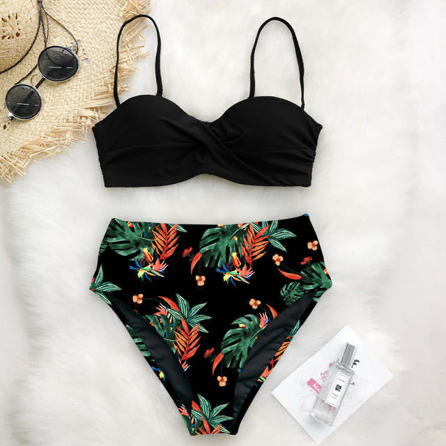 Damen Hoch tailliertes Bikini-Set mit floralem Oberteil Drune