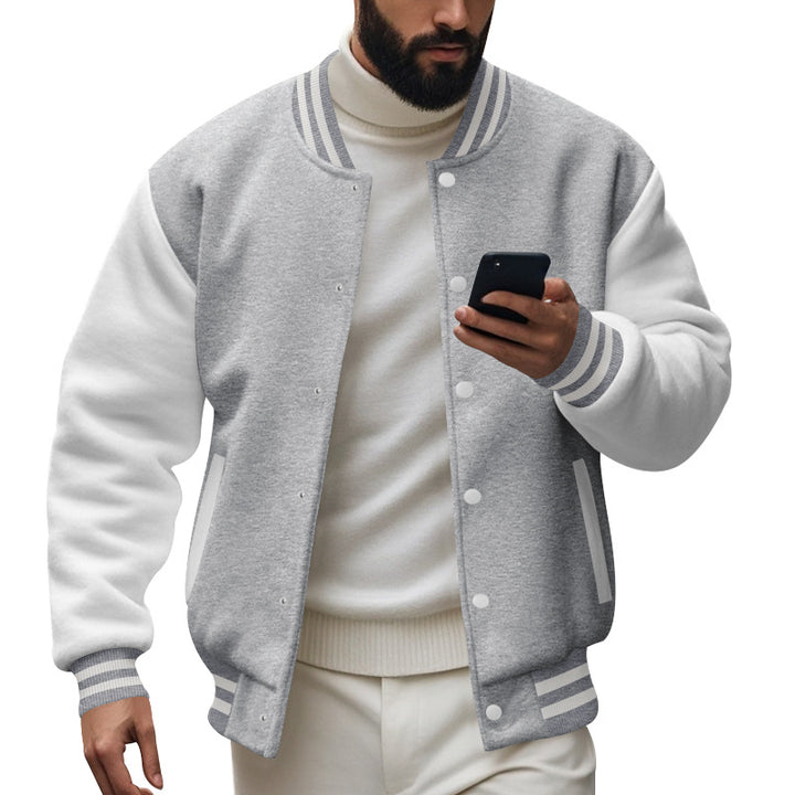 Herren nan College-Baseballjacke im Varsity-Stil mit Rippbündchen und Druckknopfleiste Drune