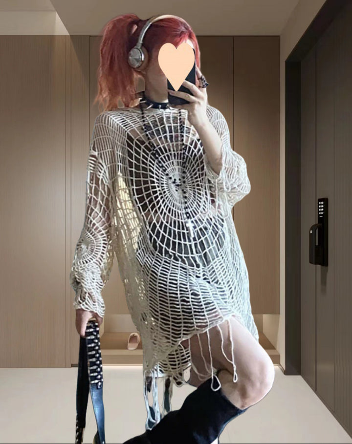 Damen Häkelponcho mit offenen Maschen Drune