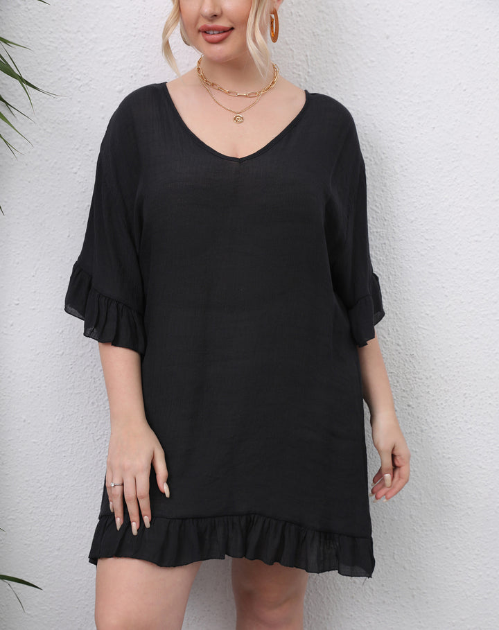Damen leichtes Strandkleid mit voluminösen Rüschen Drune