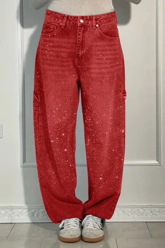 Damen modische Mom-Jeans mit schimmernden Details Drune