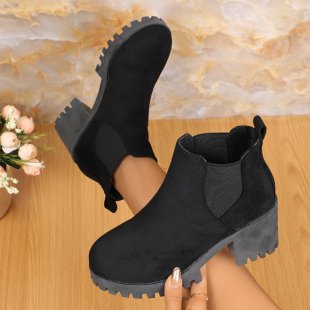 Damen nan Chelsea-Ankle-Boots mit grober Profilsohle, elastischen Seiteneinsätzen und Pull-Tab Drune