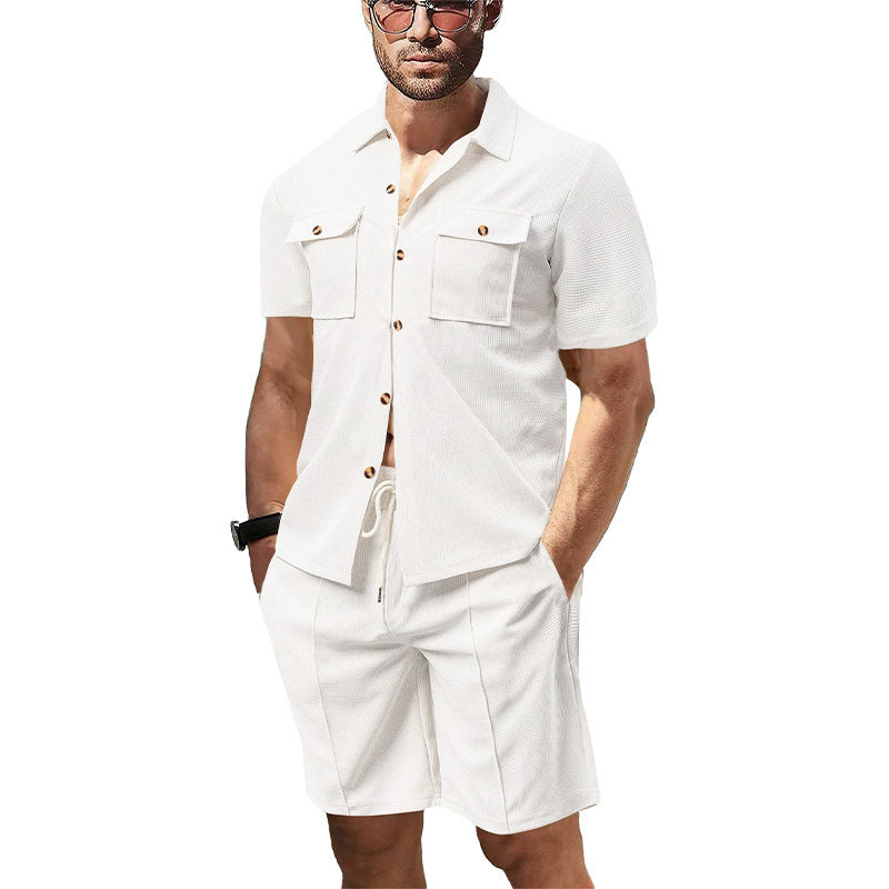 Herren lässiges Kurzarm-Hemd und Shorts-Set mit praktischen Taschen Drune