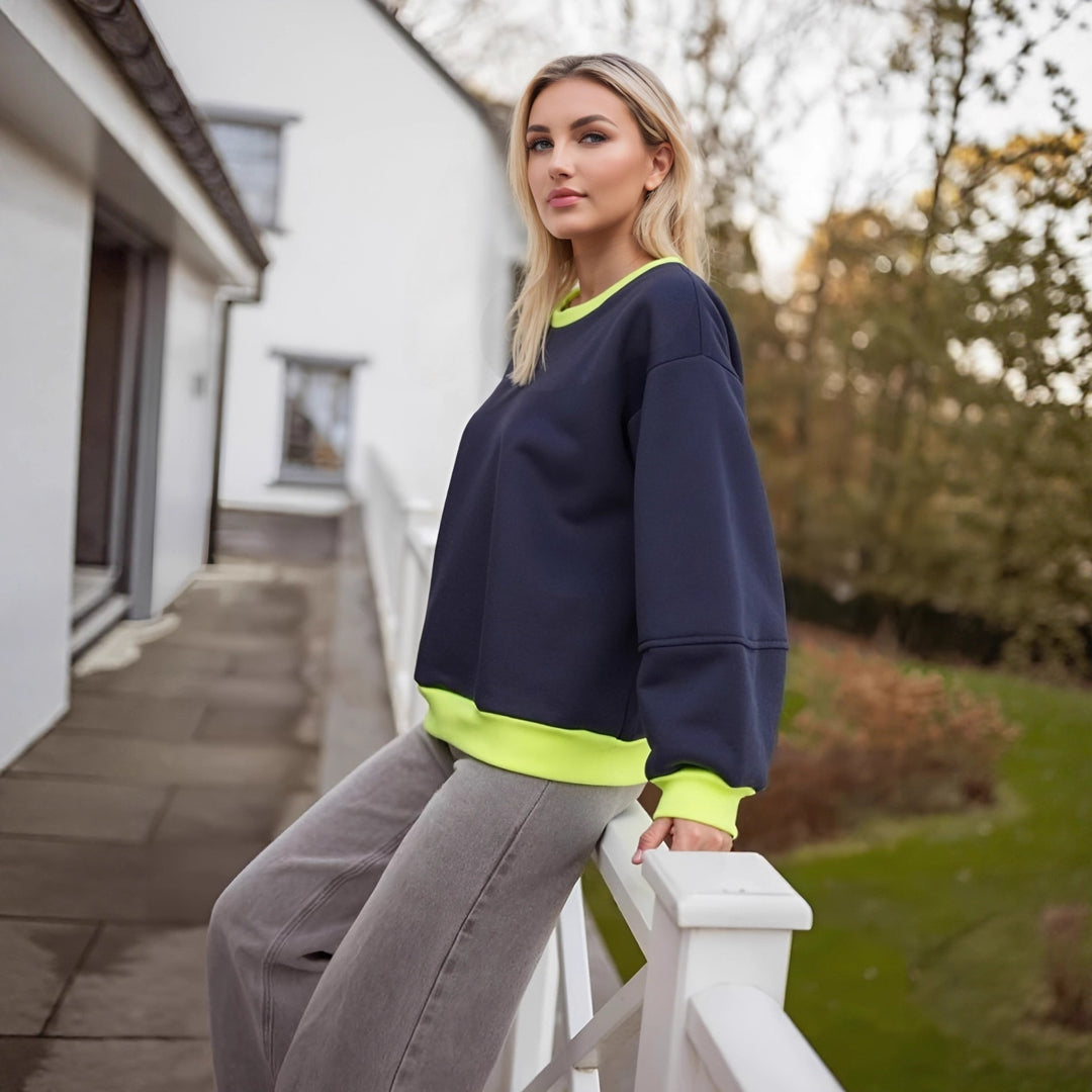 Damen lässiger Sweatshirt mit kontrastierenden Bündchen und modernem Schnitt Drune
