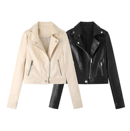 Damen Kunstleder Bikerjacke mit asymmetrischem Reißverschluss und praktischen Taschen Drune