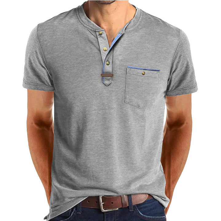 Herren Kurzarm-Henley T-Shirt mit modischen Akzenten Drune
