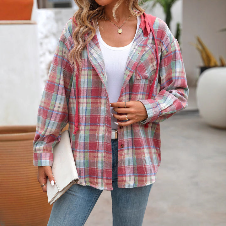 Damen lässige Flanelljacke mit Kapuze Drune