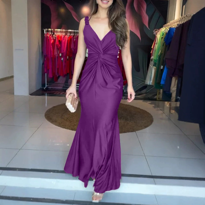 Damen elegantes Abendkleid mit raffiniertem Wickeldesign und zarten Trägerdetails Drune