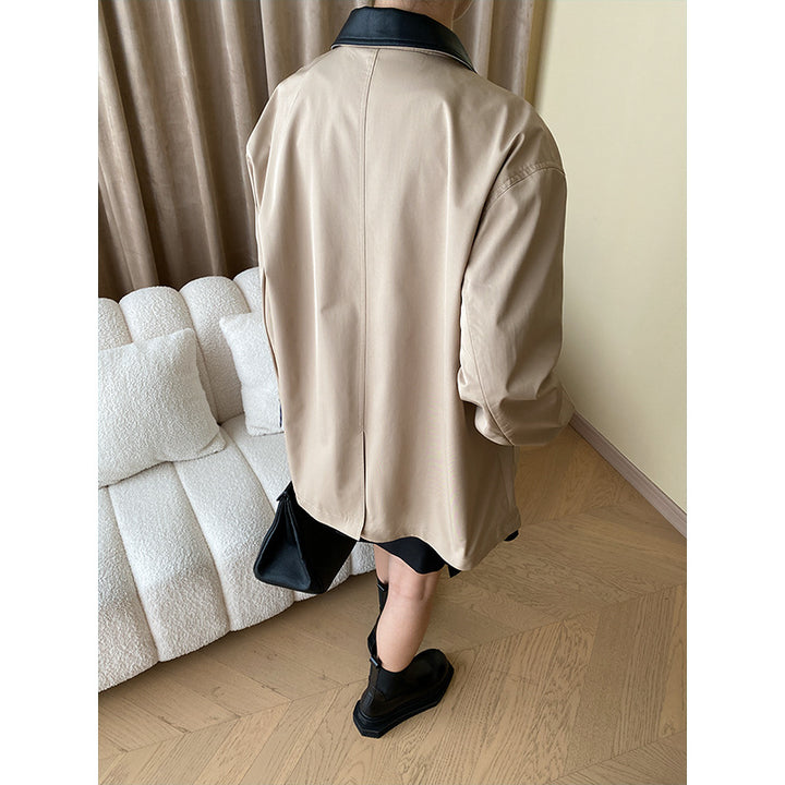 Damen vielseitige Übergangsjacke mit schickem Lederkragen Drune