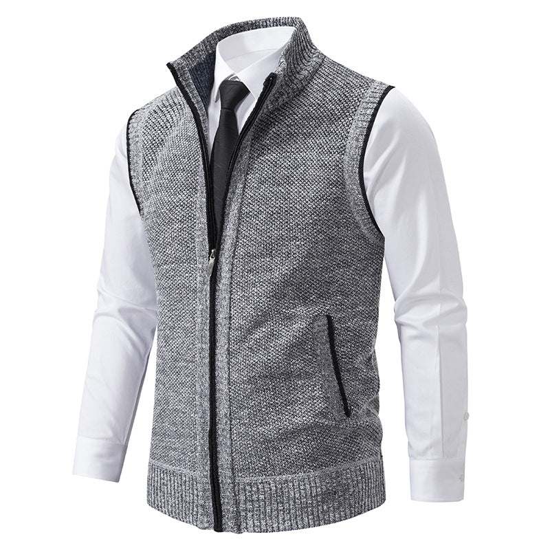 Herren nan elegante Strickweste mit Stehkragen und verdecktem Reißverschluss Drune