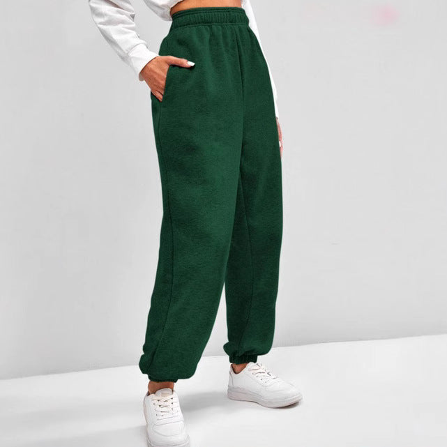 Damen nan hochgeschnittene Relax-Fit Jogginghose mit elastischem Bund, Seitentaschen und gerafften Beinbündchen Drune