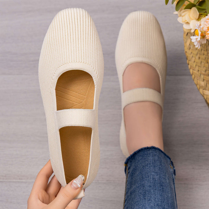 Damen nan gestrickter Mary-Jane-Slipper mit elastischem Riemen, nahtlosem Sockeneinstieg und dämpfender Komfortsohle Drune