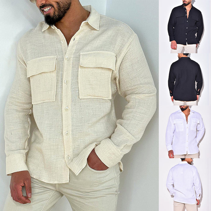 Herren Leichte Leinenbluse mit praktischen Brusttaschen Drune