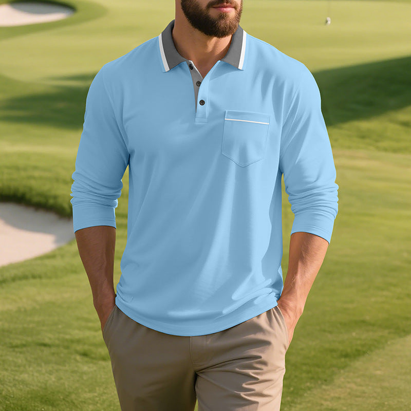 Herren Langarm Polo-Shirt aus atmungsaktivem Stoff mit modernem Kragen Drune