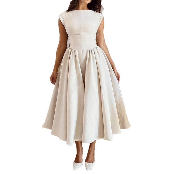 Damen Elegantes Midikleid mit tailliertem Oberteil und schwingendem Rock Drune