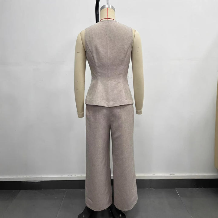 Damen elegantes Ensemble aus ärmellosem Blazer und weiten Hosen Drune