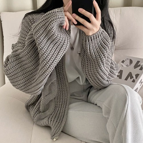 Damen Grobstrickjacke mit voluminösen Ärmeln und offener Front Drune