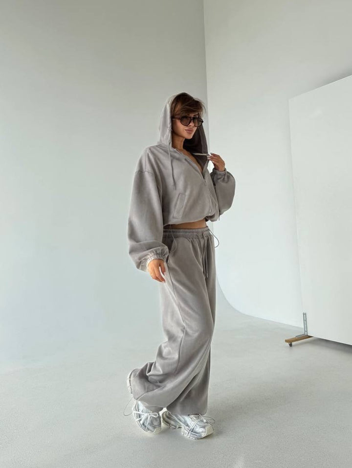 Damen Sportliches Velours-Jogginganzug-Set mit stylischer Kapuze und weitem Schnitt Drune