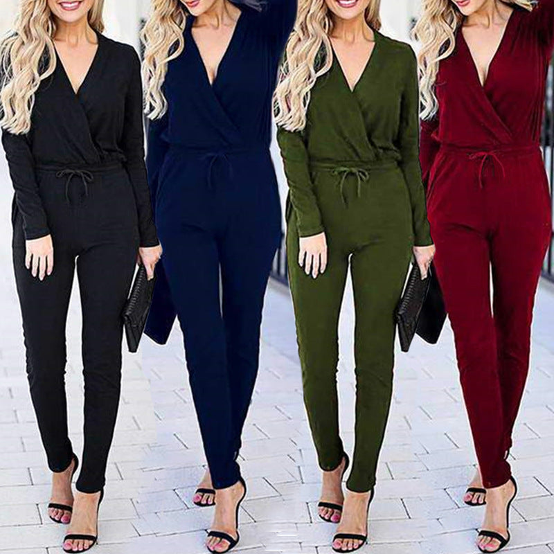 Damen Eleganter Wickel-Jumpsuit mit Taillenzug Drune