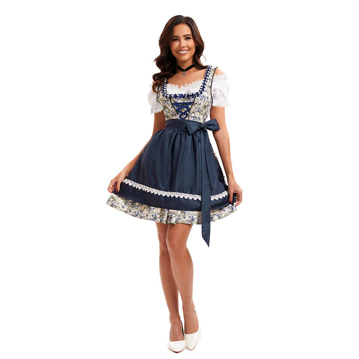 Damen nan kurzes traditionelles Dirndl mit Schnürung, Schürze und Spitzenbluse Drune