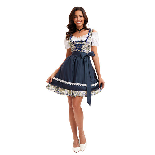 Damen nan kurzes traditionelles Dirndl mit Schnürung, Schürze und Spitzenbluse Drune