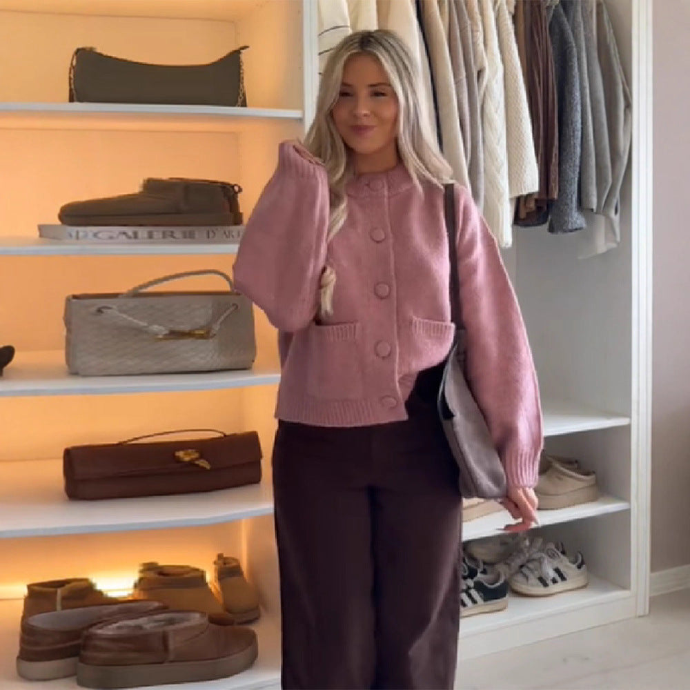 Damen Komfortabler Strickjacke mit großen Taschen Drune