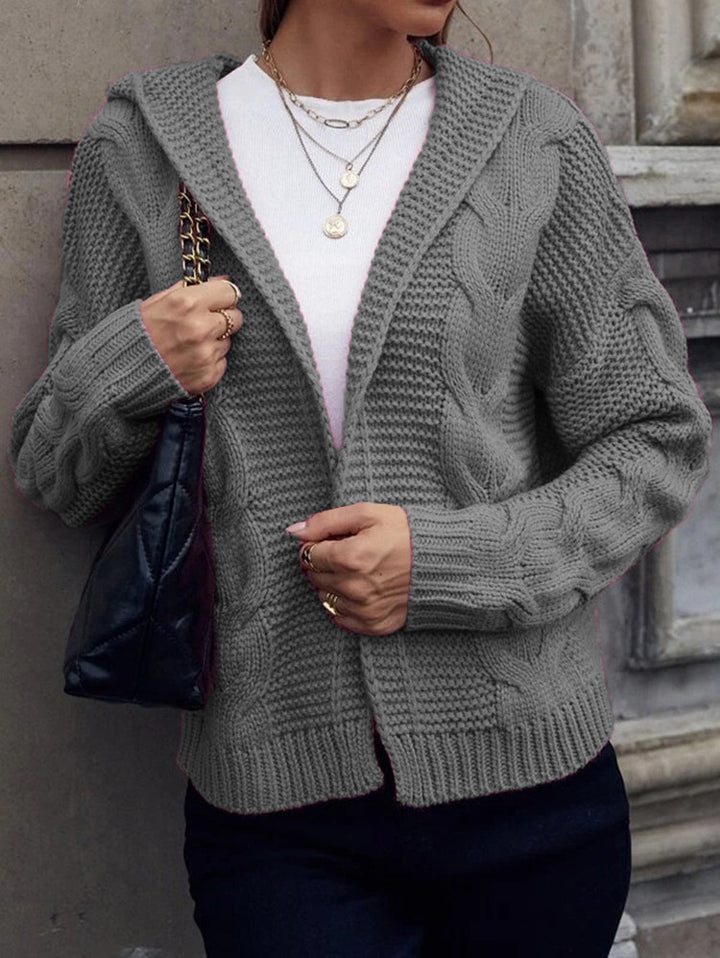 Damen Grobstrick-Cardigan mit Kapuze und strukturiertem Zopfmuster Drune