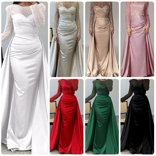 Damen Abendkleid mit funkelndem Paillettenoberteil und elegantem Satinrock Drune