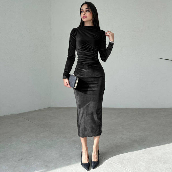 Damen Elegantes Longsleeve Kleid mit gerafftem Design Drune