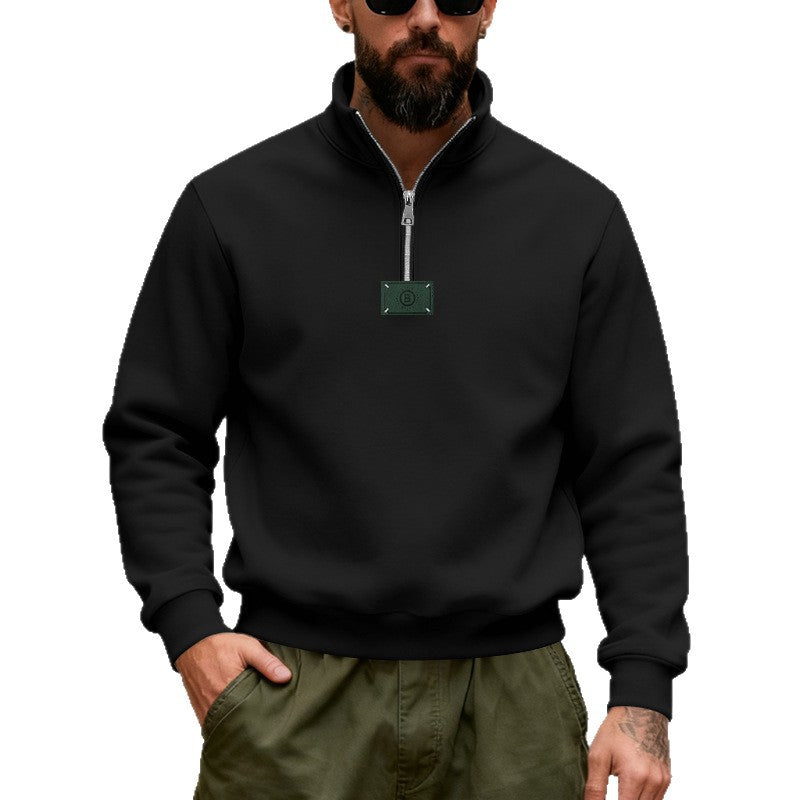 Herren nan hochgeschlossener Quarterzip-Sweatshirt aus schwerem Baumwollfleece mit Stehkragen Drune