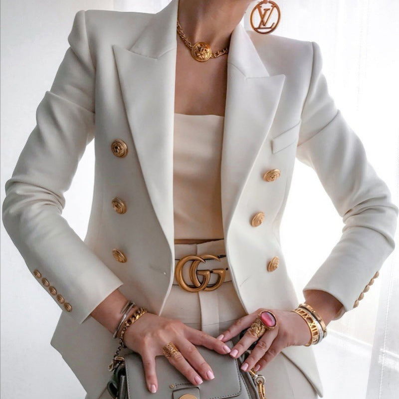 Damen eleganter Blazer mit doppelter Knopfleiste und modischen Details Drune
