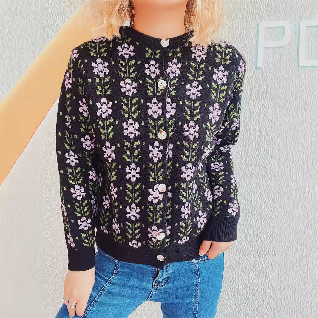 Damen kuschelige Strickjacke mit floralen Mustern Drune