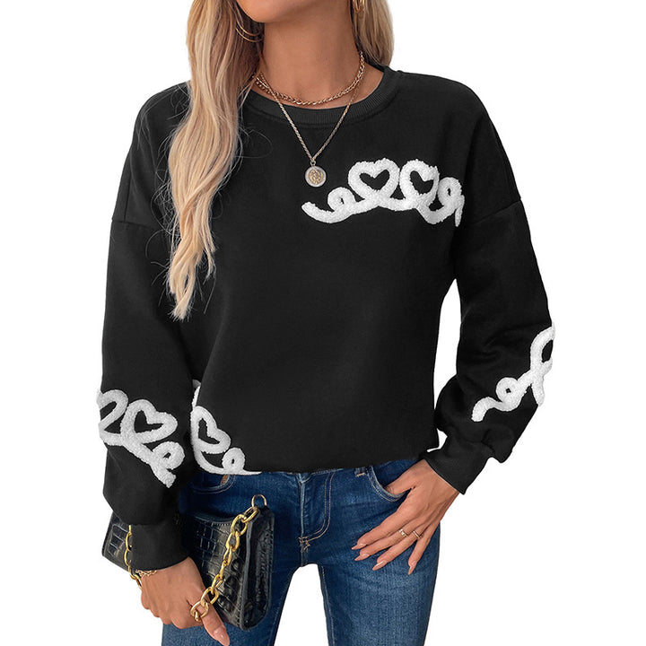 Damen lockerer Pullover mit Herzen-Applikation Drune