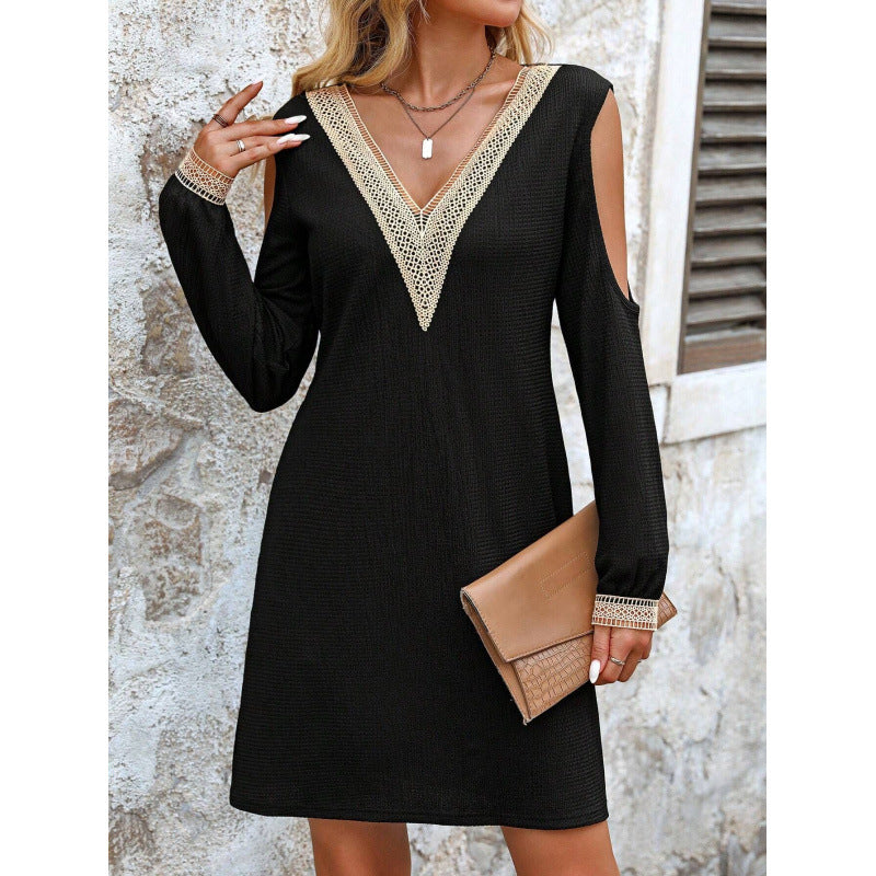 Damen Elegantes Kleid mit tiefem V-Ausschnitt und Cut-Out-Ärmel Drune