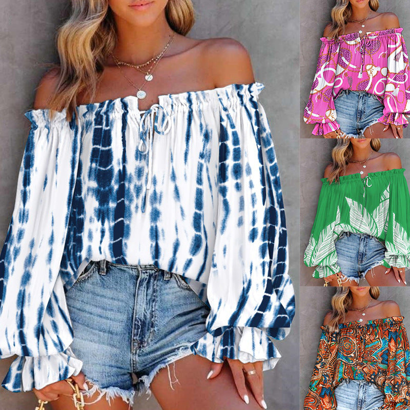 Damen Off-Shoulder Bluse mit voluminösen Ärmeln und Knoten-Detail Drune