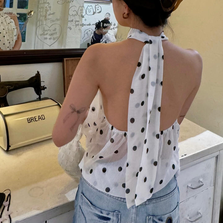 Damen Haltertop mit Polka-Dots und Schleifenakzent Drune