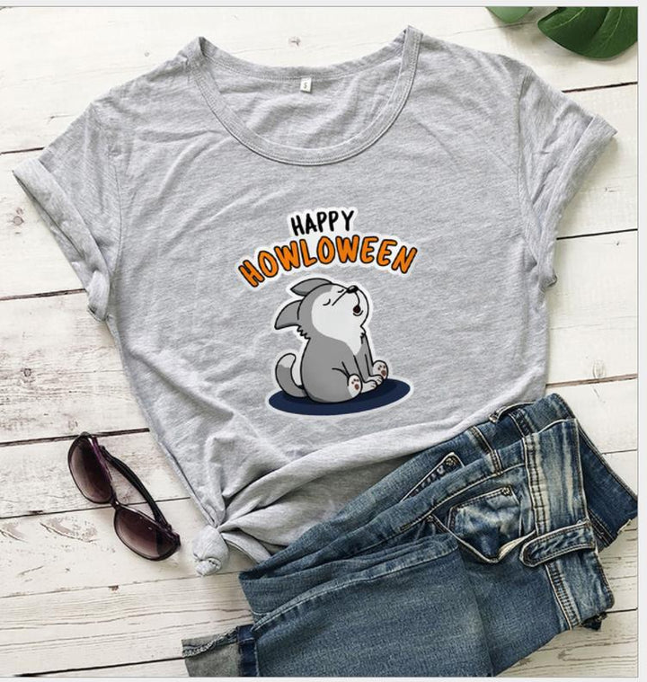 Frauen Grafik T-Shirt mit verspieltem Halloween Hundedesign Drune