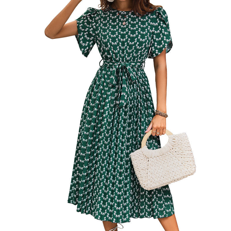 Damen Maxikleid mit eleganter Taillierung und verspieltem Muster Drune