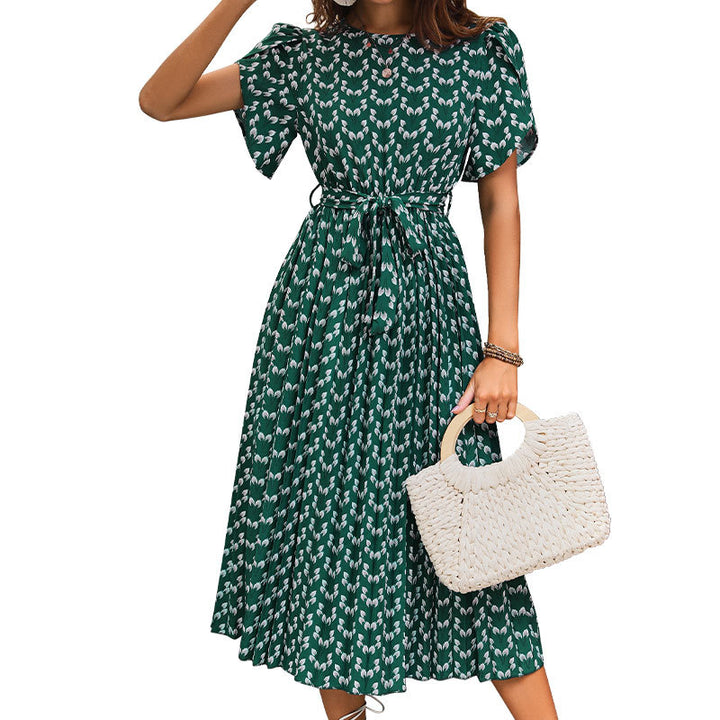 Damen Maxikleid mit eleganter Taillierung und verspieltem Muster Drune