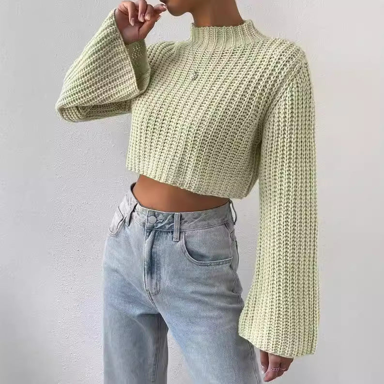 Damen lässiger Crop-Pullover mit weitem Arm und strukturiertem Design Drune