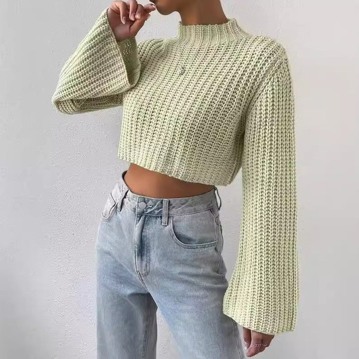Damen lässiger Crop-Pullover mit weitem Arm und strukturiertem Design Drune