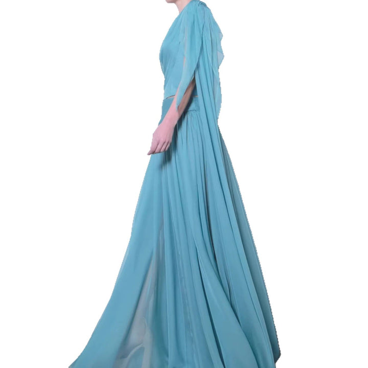 Damen Maxi-Kleid mit asymmetrischem Ausschnitt und fließendem Stoff Drune