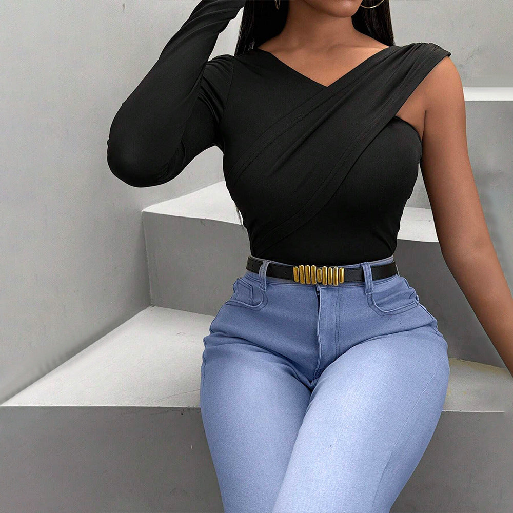 Damen Langarm Body mit asymmetrischem Schnitt und elegantem Twist-Design Drune