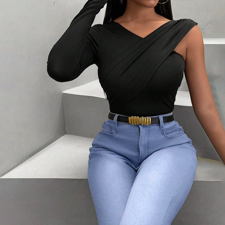 Damen Langarm Body mit asymmetrischem Schnitt und elegantem Twist-Design Drune