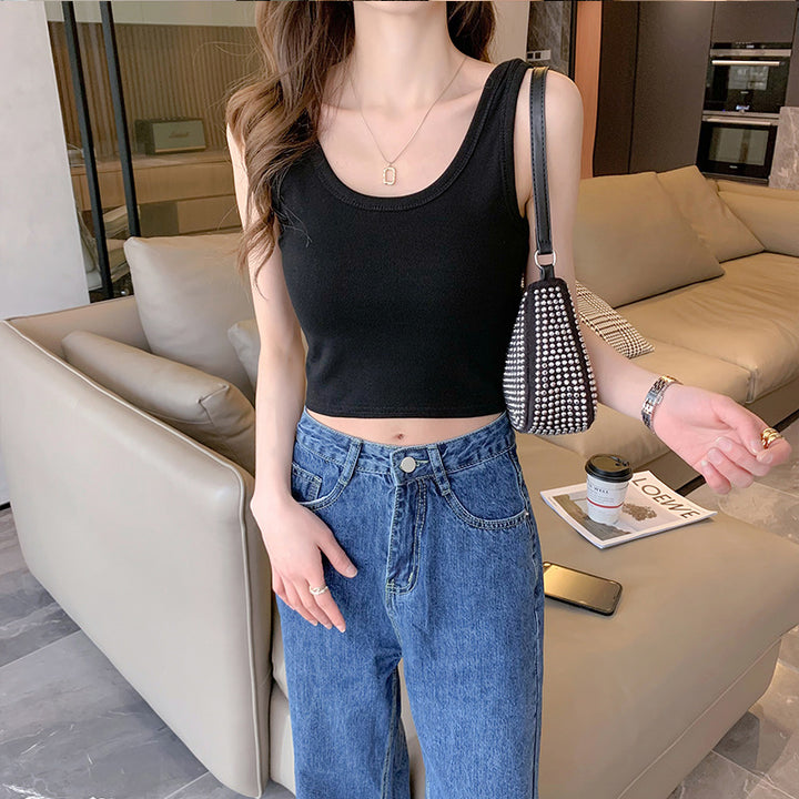 Damen lässiges Crop-Top mit V-Ausschnitt und feinen Rippdetails Drune