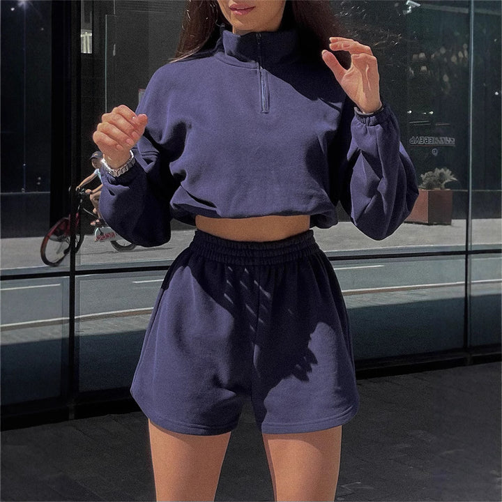 Damen Cropped Sweatshirt und entspannte Shorts Set Drune