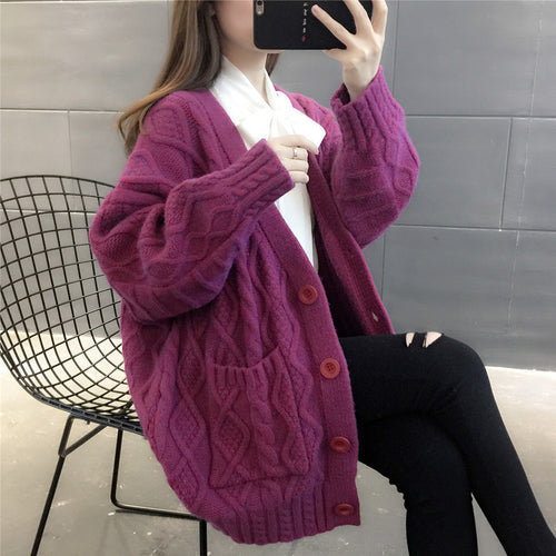 Damen Wabenstrick Oversized Cardigan mit Taschen und Knopfdetail Drune