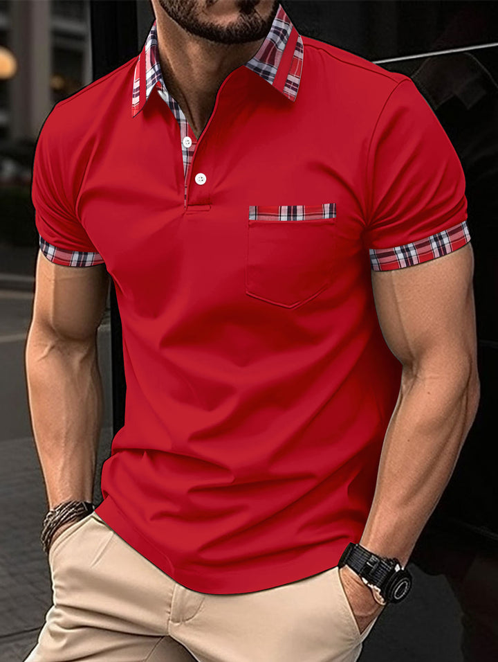 Herren Poloshirt mit modernem Karo-Design und Brusttasche Drune