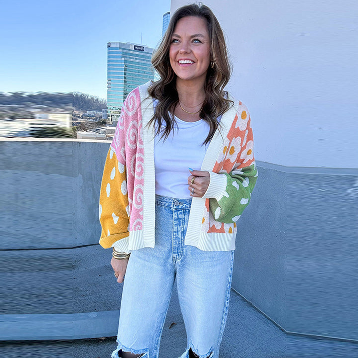 Damen gemusterter Strickjacke mit lässigem Schnitt und bunten Mustern Drune